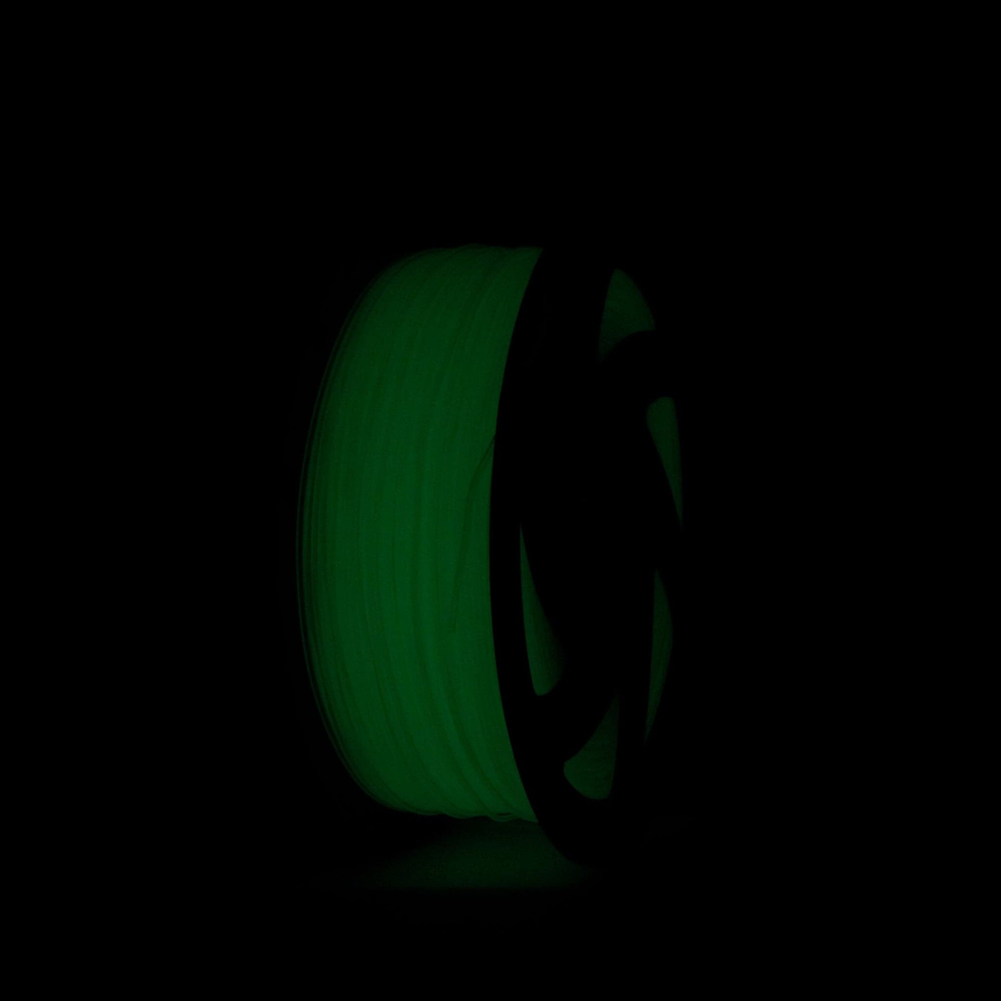 Glow PETG Filament 1.75mm shown in the Dark
